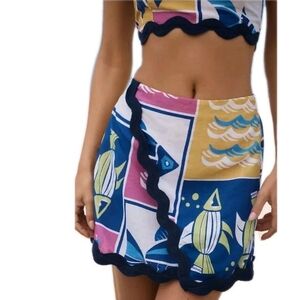 Celandine Linen-Blend Rickrack Multicolored Mini Skirt